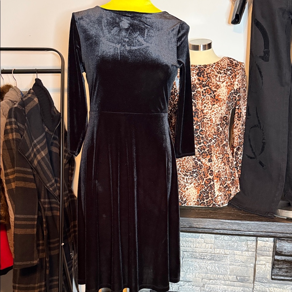 Talbots Black Long Sleeve Velvet Dress